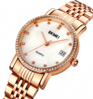 1830 Mode Élégant Strass Décoration Coquille Motif Cadran Bracelet En Acier Inoxydable 3atm Étanche Femme Montre À Quartz