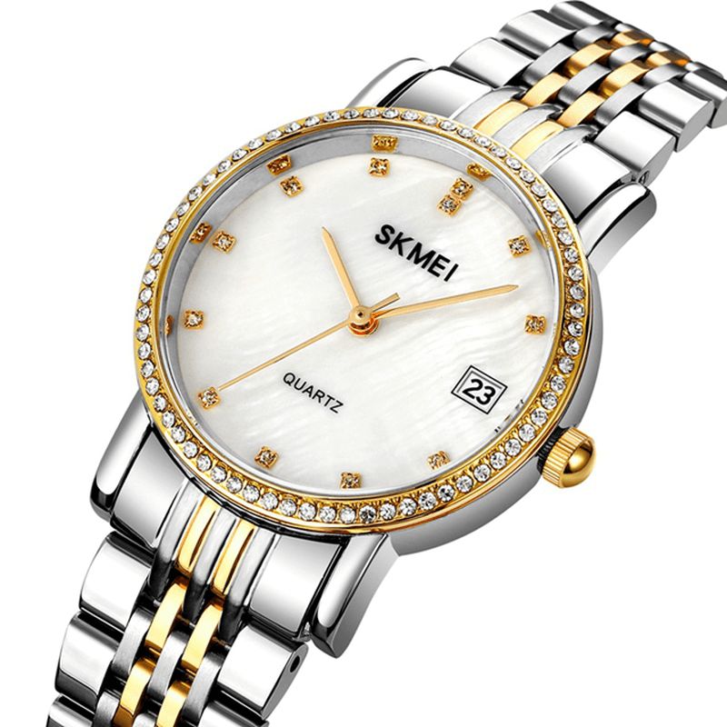 1830 Mode Élégant Strass Décoration Coquille Motif Cadran Bracelet En Acier Inoxydable 3atm Étanche Femme Montre À Quartz