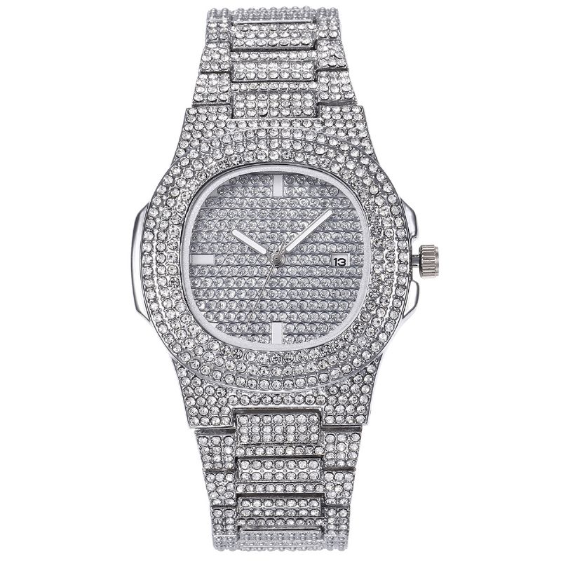 2 Pièces/ensemble De Luxe Mode Femmes Montre-bracelet Ensemble Bling Incrusté Strass Montre À Quartz Bijoux Cadeau