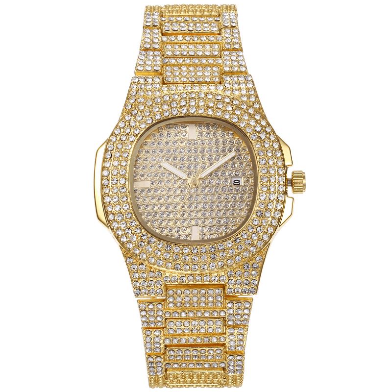 2 Pièces/ensemble De Luxe Mode Femmes Montre-bracelet Ensemble Bling Incrusté Strass Montre À Quartz Bijoux Cadeau