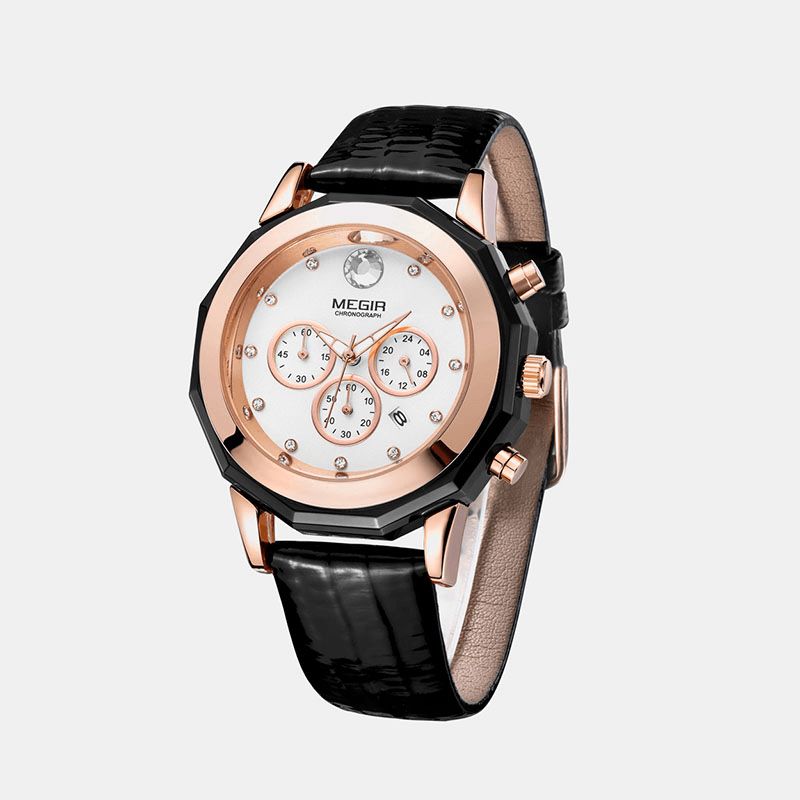 2042l Mode Style Cadran En Cristal Affichage De La Date Bracelet En Cuir Étanche Femmes Montre À Quartz