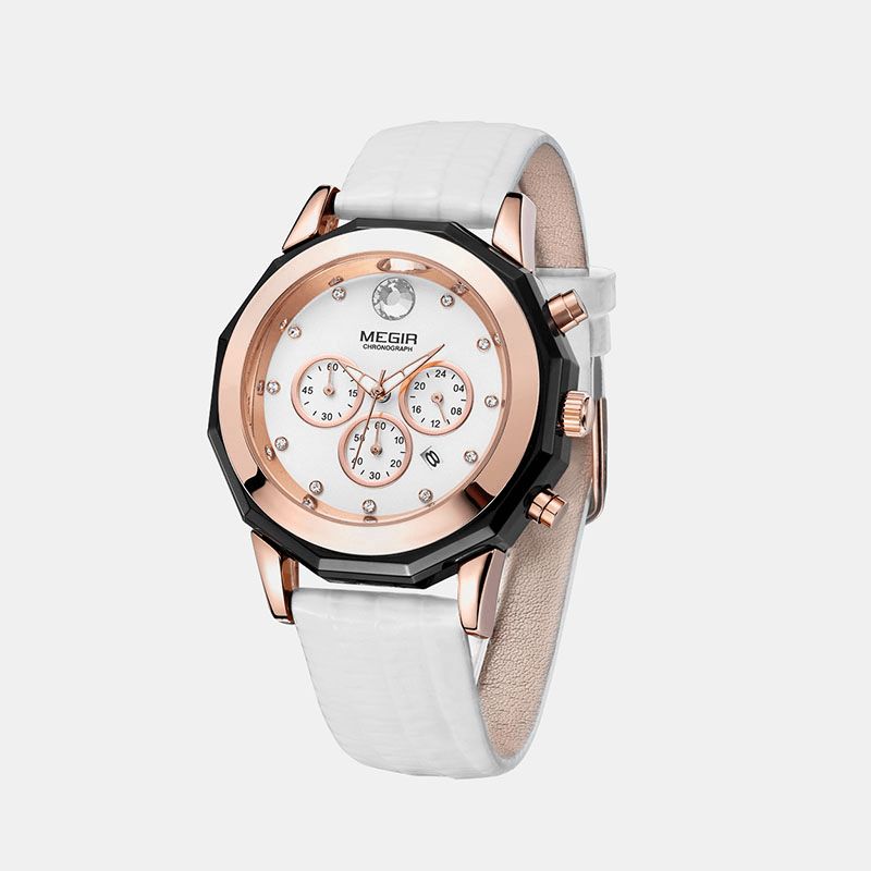 2042l Mode Style Cadran En Cristal Affichage De La Date Bracelet En Cuir Étanche Femmes Montre À Quartz