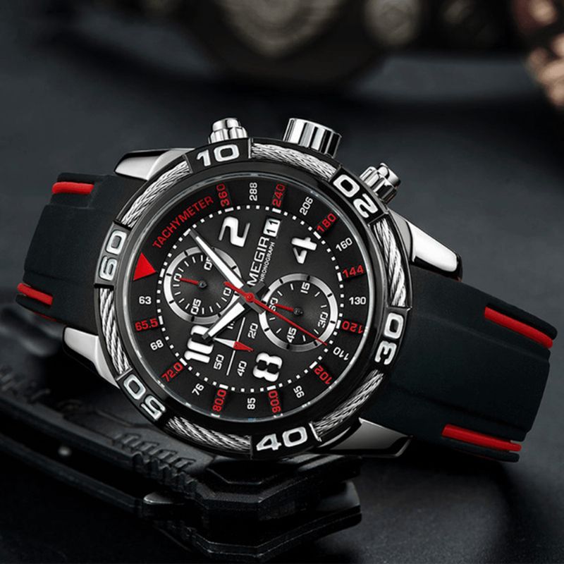 2045g Chronographe Affichage De La Date Montres À Quartz Bracelet En Silicone Montre-bracelet Pour Homme