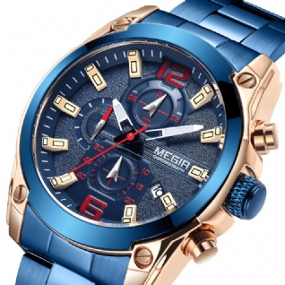 2063 Casual Sport Hommes Montre Chronographe Calendrier Bracelet En Acier Inoxydable 3atm Montre À Quartz Étanche