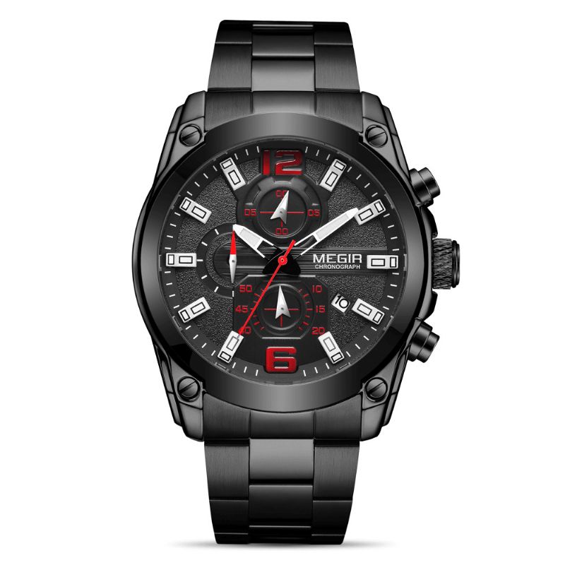 2063 Casual Sport Hommes Montre Chronographe Calendrier Bracelet En Acier Inoxydable 3atm Montre À Quartz Étanche