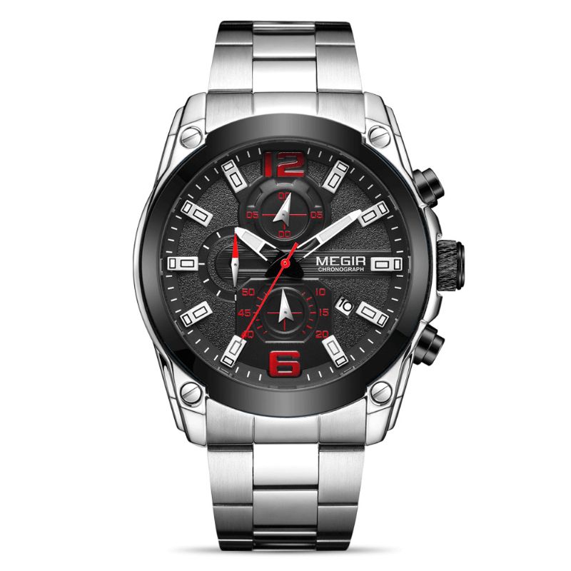 2063 Casual Sport Hommes Montre Chronographe Calendrier Bracelet En Acier Inoxydable 3atm Montre À Quartz Étanche