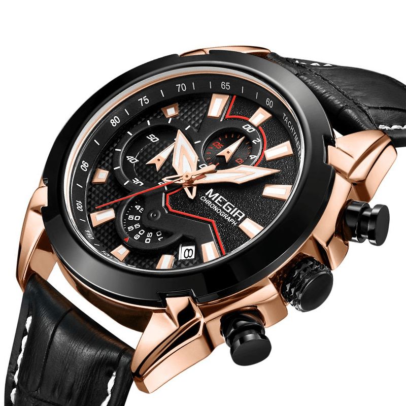 2065 Sport Montres Creative Chronographe Quartz Bracelet En Cuir Hommes Montre