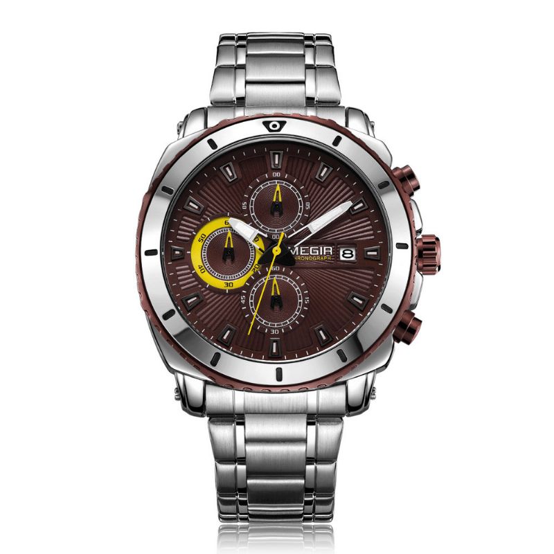 2075 Business Style Chronographe Lumineux Affichage De La Date Bracelet Fermoir En Acier Hommes Montre À Quartz