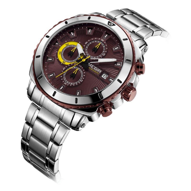 2075 Business Style Chronographe Lumineux Affichage De La Date Bracelet Fermoir En Acier Hommes Montre À Quartz