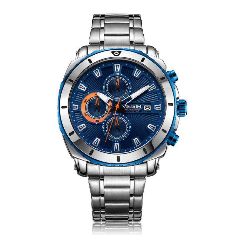 2075 Business Style Chronographe Lumineux Affichage De La Date Bracelet Fermoir En Acier Hommes Montre À Quartz