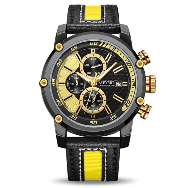 2079 Chronographe Sport Hommes Montre Date Affichage Bracelet En Cuir Montres À Quartz