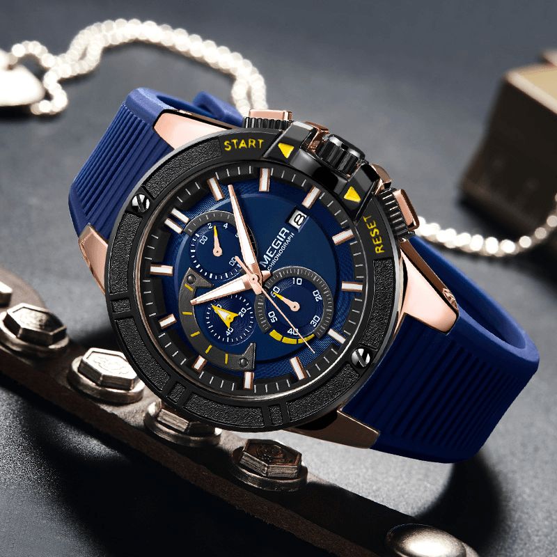 2095 Mode Hommes Montre Chronographe Étanche Affichage Lumineux Sport Montre À Quartz