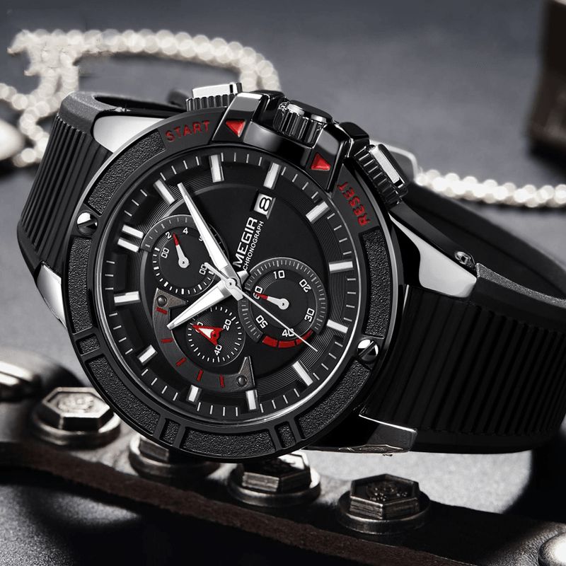 2095 Mode Hommes Montre Chronographe Étanche Affichage Lumineux Sport Montre À Quartz