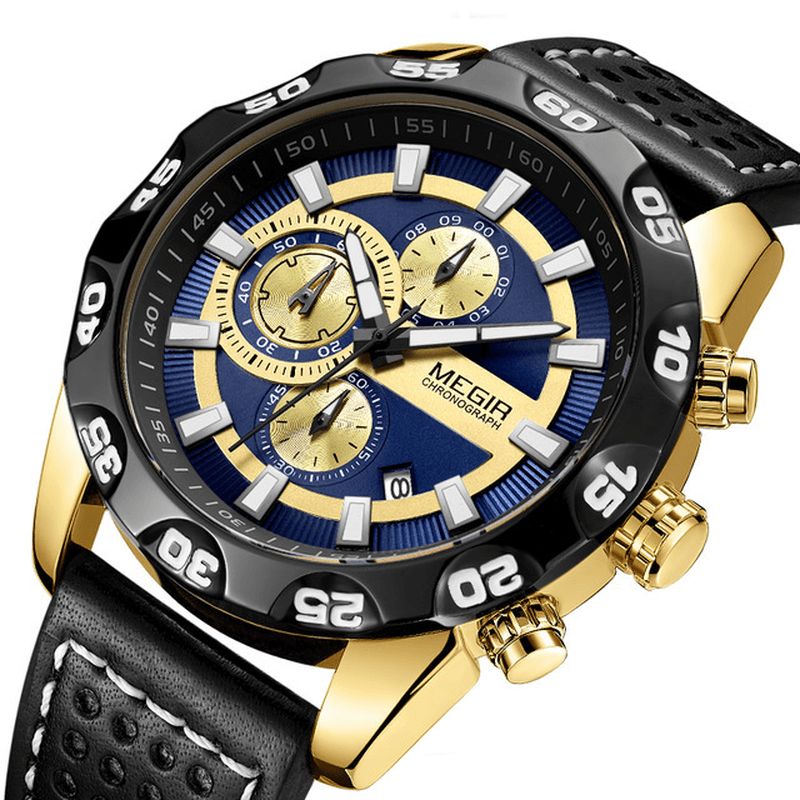 2096 Luxe Sports Style Chronographe Étanche Multifonction Quartz Montre Hommes Montre-bracelet