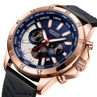 2103 Militaire Chronographe Calendrier Lumineux Hommes Montre-bracelet Bracelet En Cuir Montre À Quartz