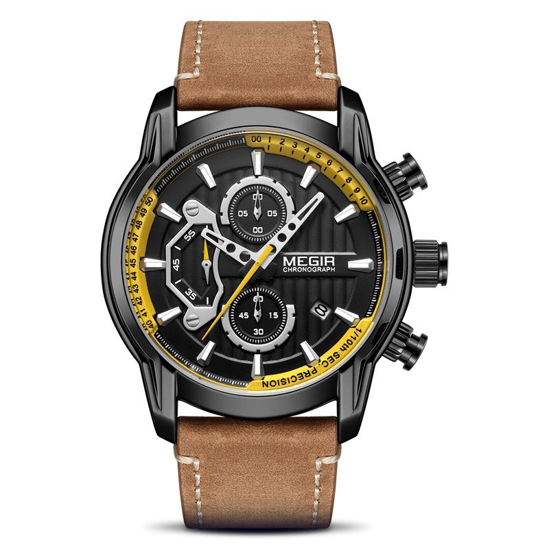 2104 Sport Hommes Montre Étanche Lumineux Affichage De La Date Chronographe Bracelet En Cuir Montre À Quartz