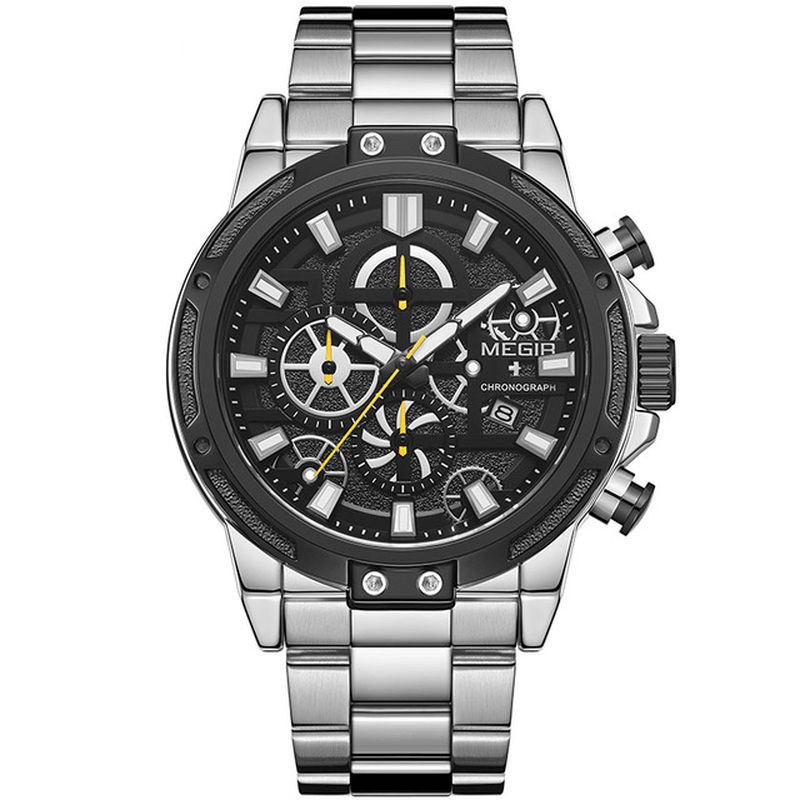 2108 Luxe Grand Cadran Chronographe Business Style En Acier Inoxydable Hommes Montre À Quartz Montre