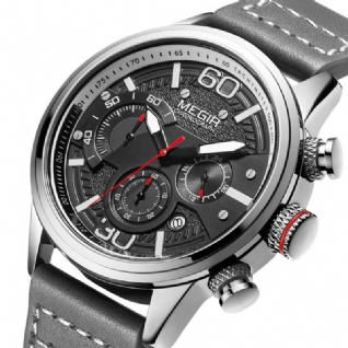 2110 Mode Hommes Montre Étanche Affichage Lumineux Chronographe Bracelet En Cuir Sport Montre À Quartz