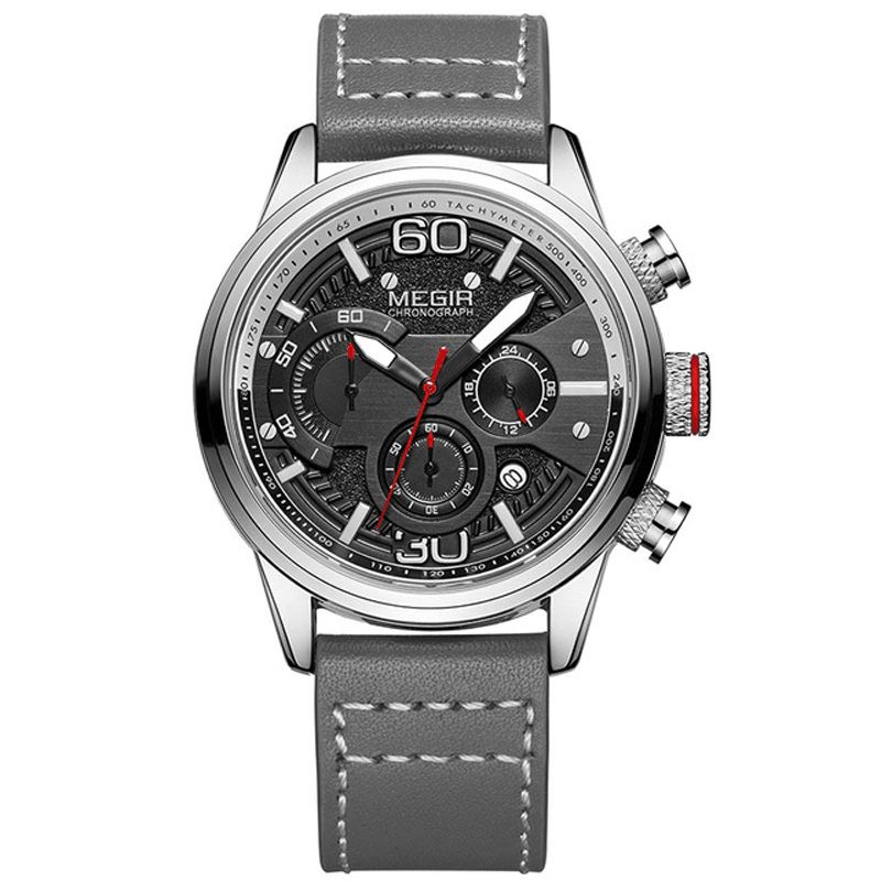 2110 Mode Hommes Montre Étanche Affichage Lumineux Chronographe Bracelet En Cuir Sport Montre À Quartz