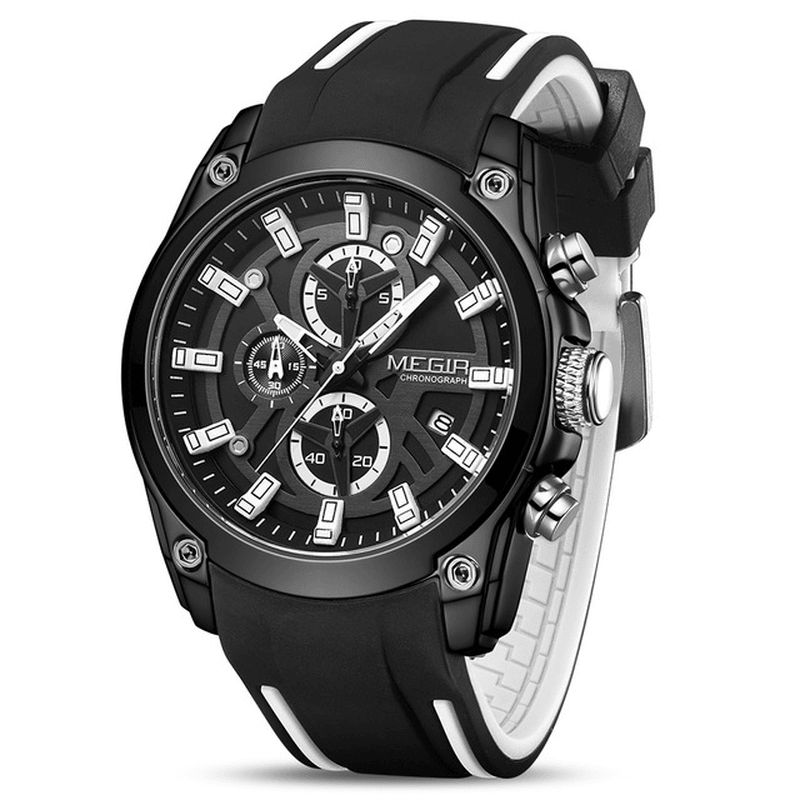 2144 Sport Décontracté Hommes Montre Chronographe Fonction Lumineuse Calendrier Bracelet En Silicone 3atm Montre À Quartz Étanche