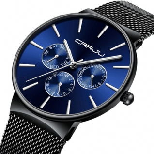 2155 Hommes Bleu Trois Petit Cadran Calendrier Mode Bracelet En Acier Montre À Quartz Décontractée