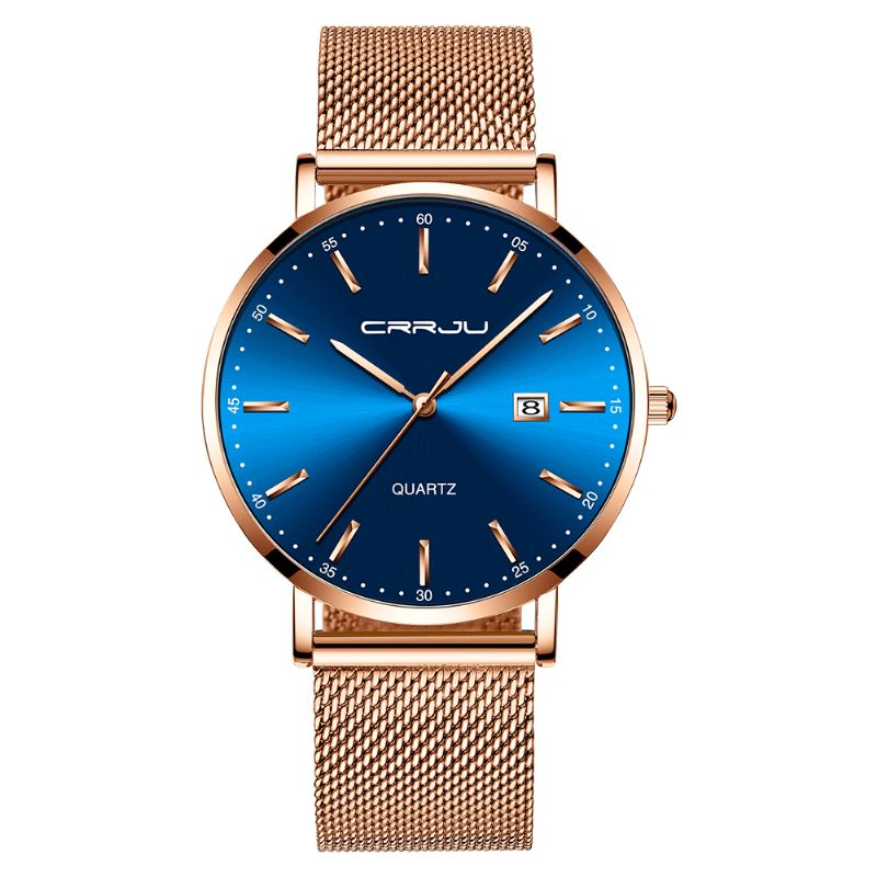 2161 Affichage De La Date De Style Affaires Cadran Bleu De Luxe Bracelet En Acier Pour Hommes Montre À Quartz