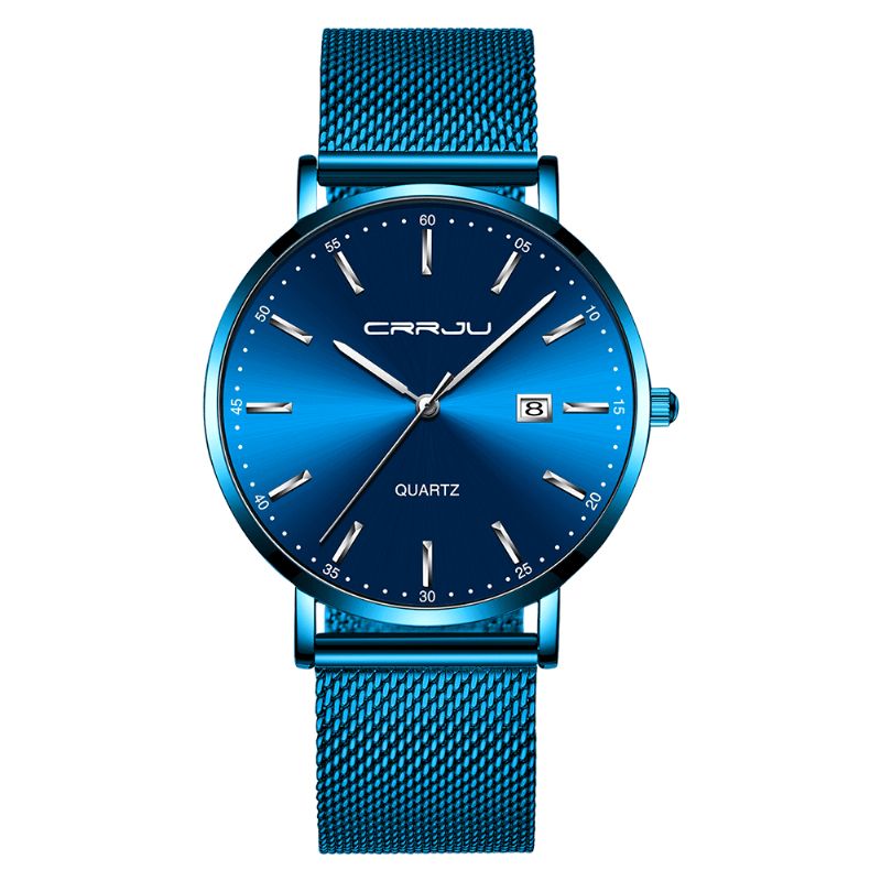 2161 Affichage De La Date De Style Affaires Cadran Bleu De Luxe Bracelet En Acier Pour Hommes Montre À Quartz