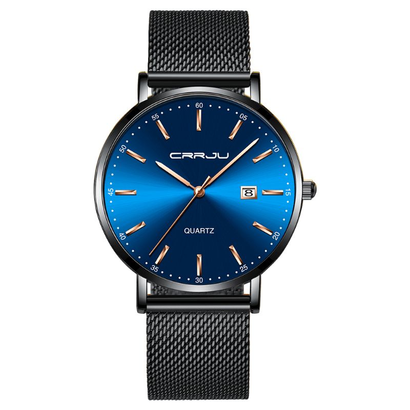 2161 Affichage De La Date De Style Affaires Cadran Bleu De Luxe Bracelet En Acier Pour Hommes Montre À Quartz