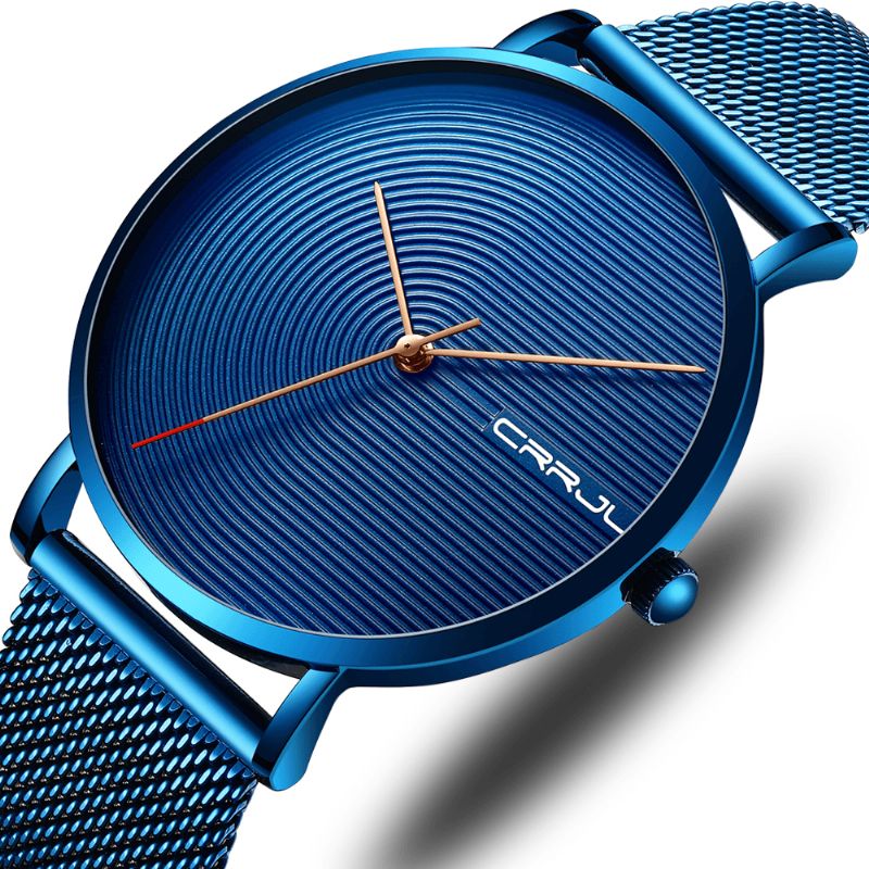 2164 Full Steel Strap Mode Alliage Case Simple Cadran Bleu Montre Homme Montre À Quartz