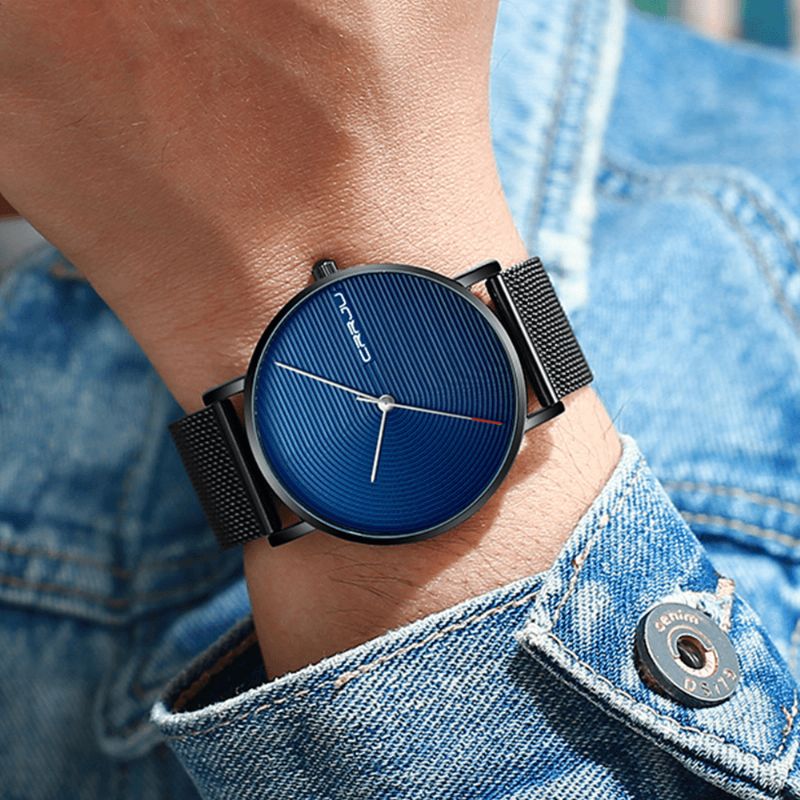 2164 Full Steel Strap Mode Alliage Case Simple Cadran Bleu Montre Homme Montre À Quartz