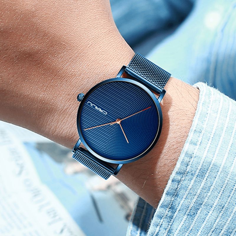 2164 Full Steel Strap Mode Alliage Case Simple Cadran Bleu Montre Homme Montre À Quartz