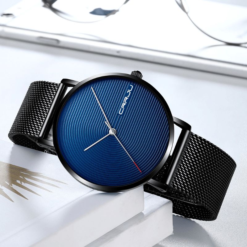 2164 Full Steel Strap Mode Alliage Case Simple Cadran Bleu Montre Homme Montre À Quartz