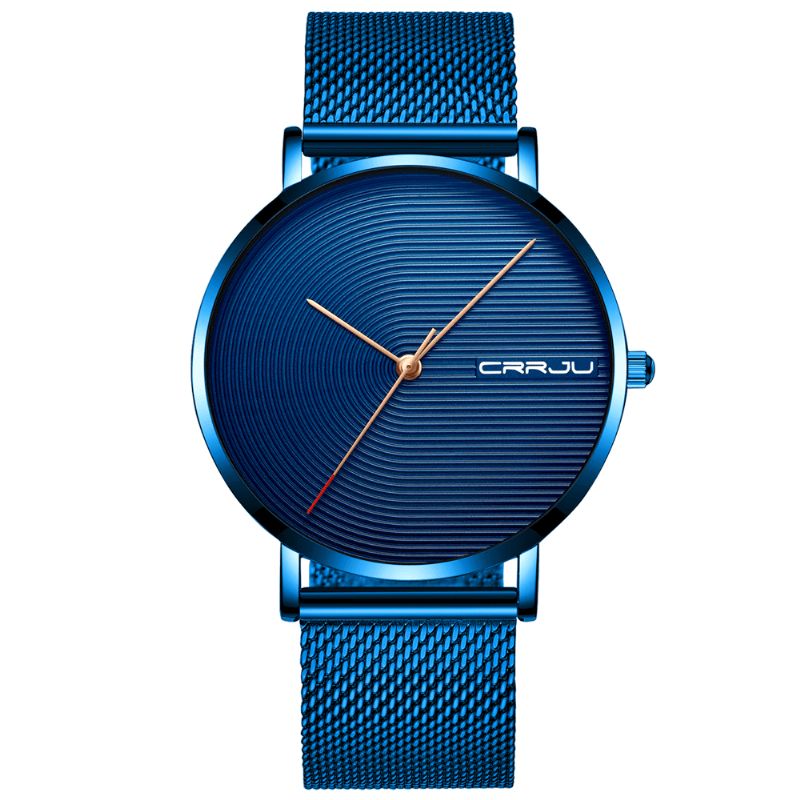 2164 Full Steel Strap Mode Alliage Case Simple Cadran Bleu Montre Homme Montre À Quartz