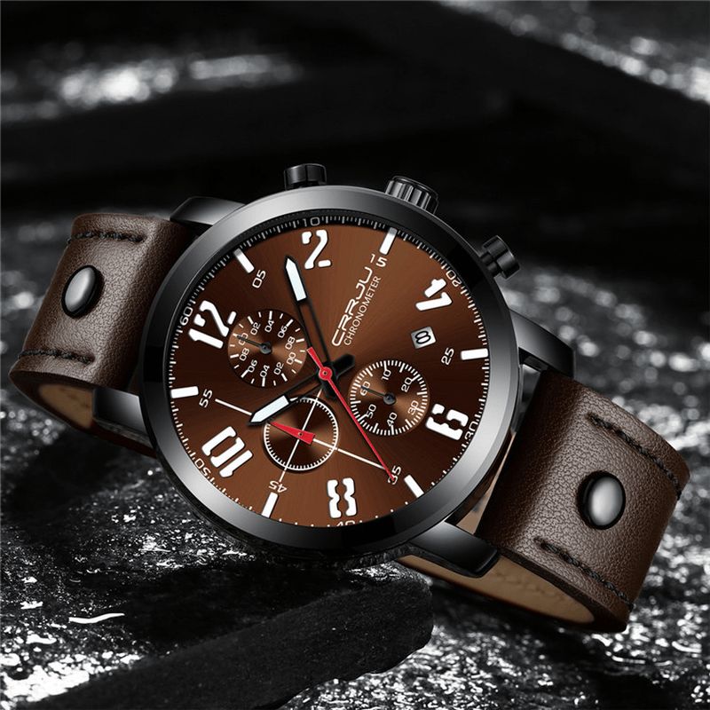 2215 Chronographe Style Décontracté Hommes Montre-bracelet Affichage Lumineux Montre À Quartz