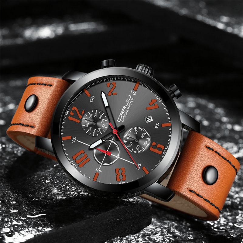 2215 Chronographe Style Décontracté Hommes Montre-bracelet Affichage Lumineux Montre À Quartz