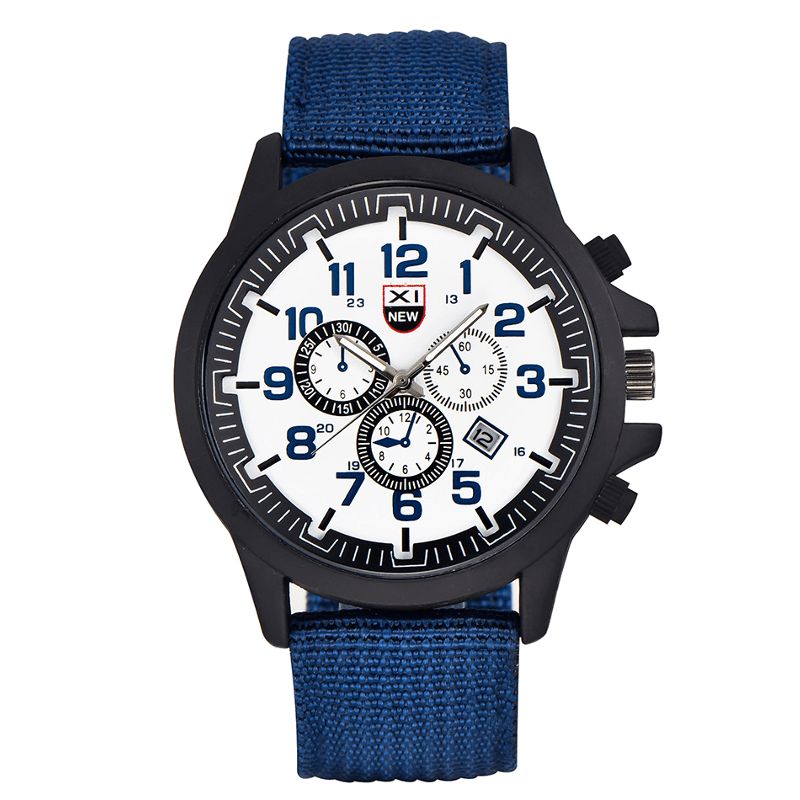 2229d Militaire Décontracté Hommes Nylon Toile Bande Affichage Des Données Étanche Grand Cadran Sport Montre À Quartz