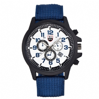 2229d Militaire Décontracté Hommes Nylon Toile Bande Affichage Des Données Étanche Grand Cadran Sport Montre À Quartz