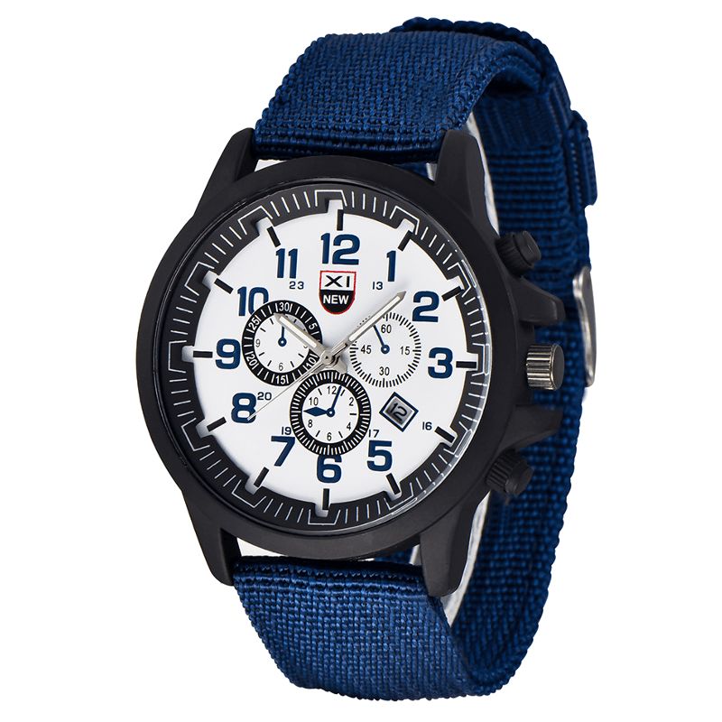 2229d Militaire Décontracté Hommes Nylon Toile Bande Affichage Des Données Étanche Grand Cadran Sport Montre À Quartz