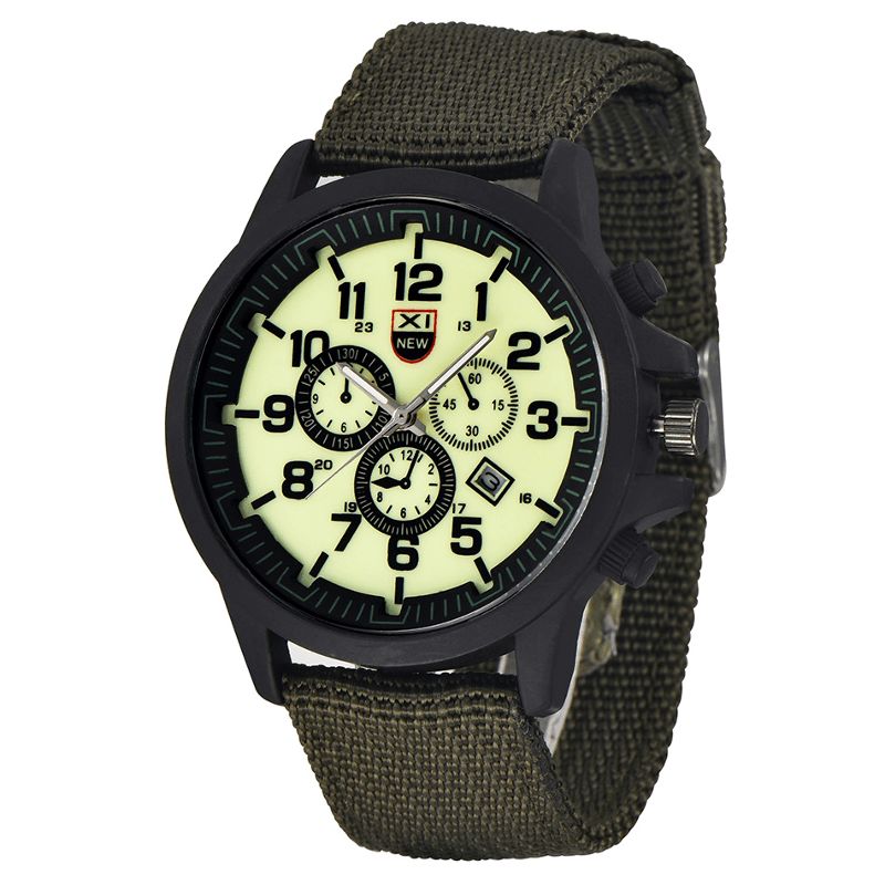 2229d Militaire Décontracté Hommes Nylon Toile Bande Affichage Des Données Étanche Grand Cadran Sport Montre À Quartz