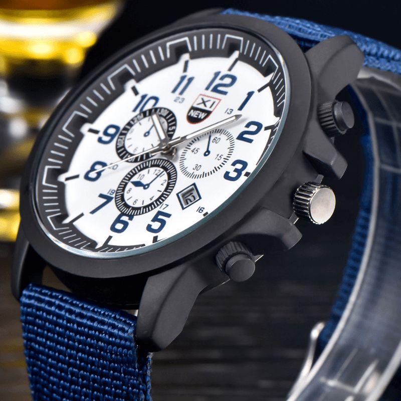 2229d Militaire Décontracté Hommes Nylon Toile Bande Affichage Des Données Étanche Grand Cadran Sport Montre À Quartz