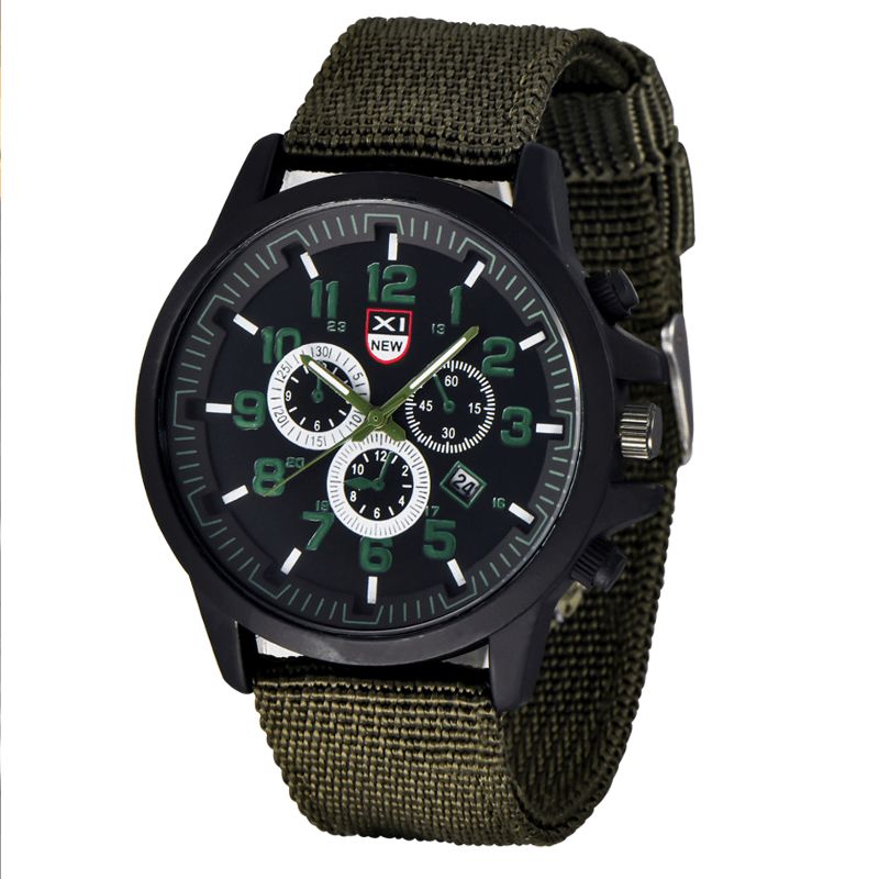 2229d Militaire Décontracté Hommes Nylon Toile Bande Affichage Des Données Étanche Grand Cadran Sport Montre À Quartz