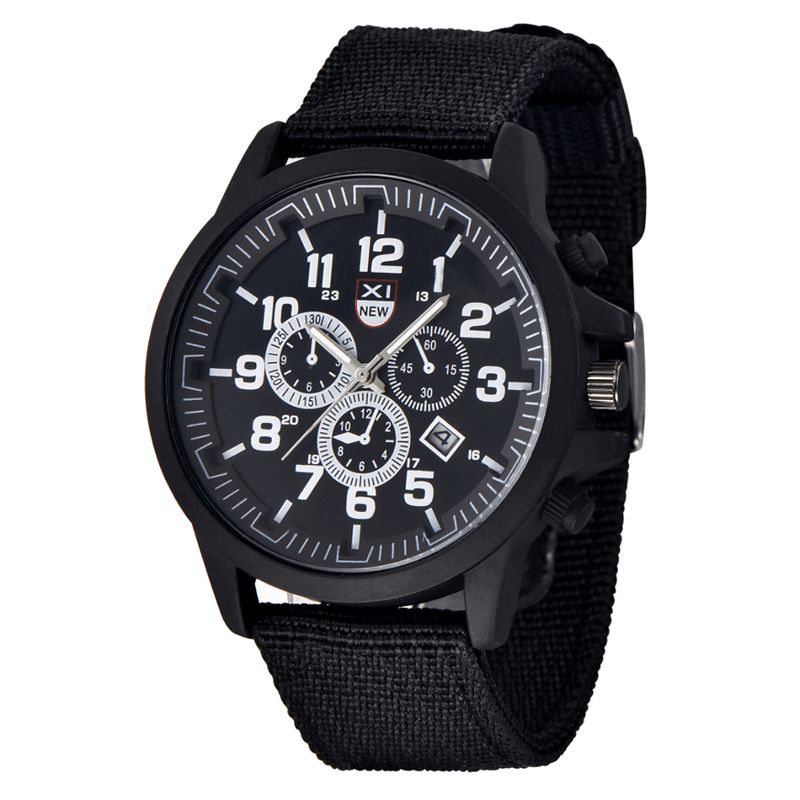 2229d Militaire Décontracté Hommes Nylon Toile Bande Affichage Des Données Étanche Grand Cadran Sport Montre À Quartz