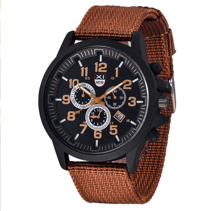 2229d Militaire Décontracté Hommes Nylon Toile Bande Affichage Des Données Étanche Grand Cadran Sport Montre À Quartz