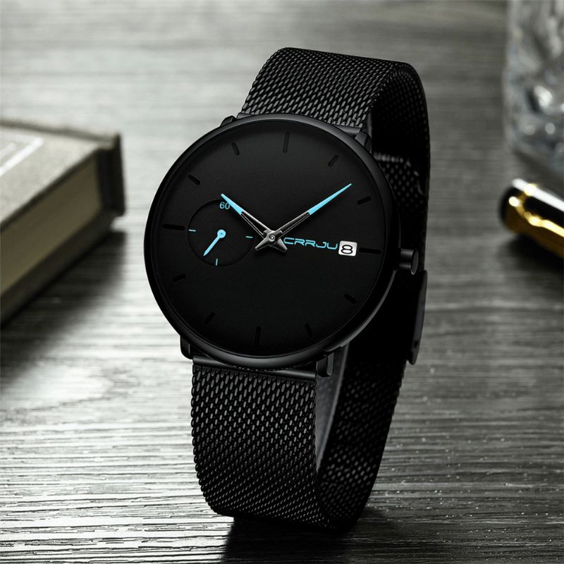 2258 Hommes Fasion Bracelet En Acier Inoxydable Affichage De La Date Montre À Quartz Étanche