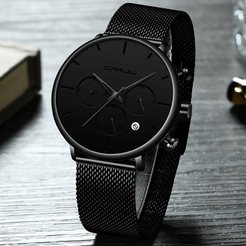 2271 Hommes Simple Cadran Atmosphérique Couleur Conception Aiguille Pleine Maille Bande En Acier Montre À Quartz