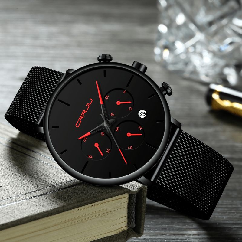 2271 Hommes Simple Cadran Atmosphérique Couleur Conception Aiguille Pleine Maille Bande En Acier Montre À Quartz