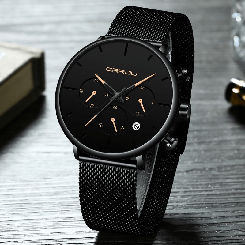 2271 Hommes Simple Cadran Atmosphérique Couleur Conception Aiguille Pleine Maille Bande En Acier Montre À Quartz