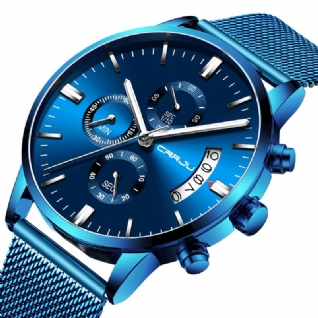 2273 Hommes Mode Cadran Bleu Pleine Maille Bracelet En Acier Sport Horloge Étanche Montre À Quartz