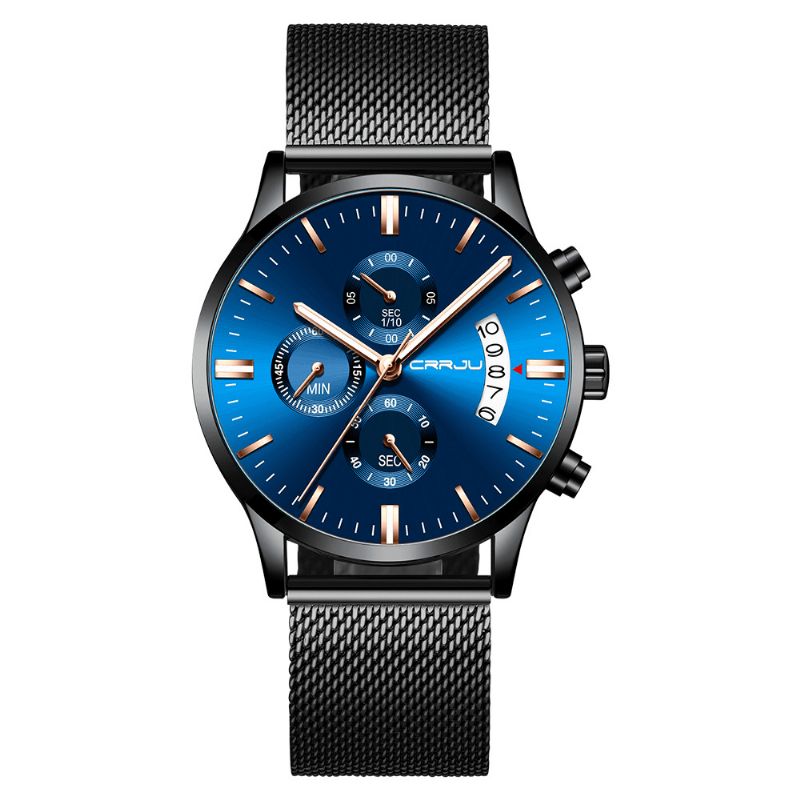 2273 Hommes Mode Cadran Bleu Pleine Maille Bracelet En Acier Sport Horloge Étanche Montre À Quartz