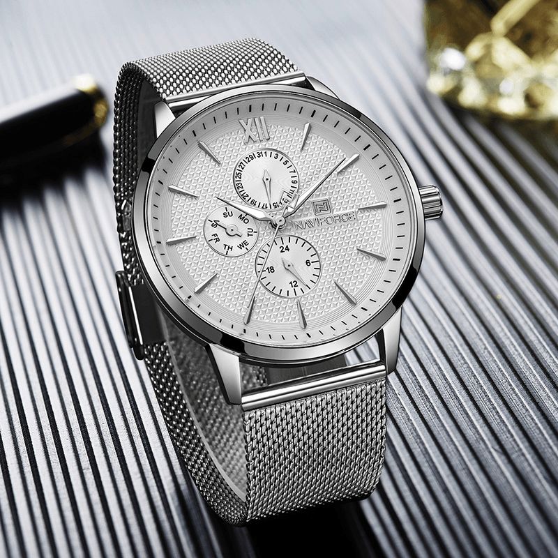 3003 Étanche Travail Petits Cadrans Hommes Montre Style D'affaires Plein Acier Montre À Quartz